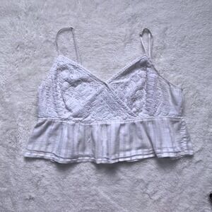 American Eagle Eyelet Peplum Camisole Women White Smocked Back Boho- Large